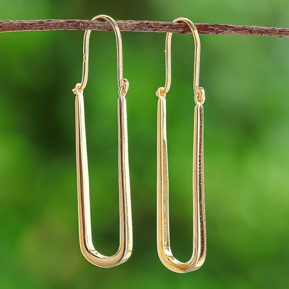 18k Gold-Plated Oblong Hoop Earrings in a High Polish Finish 'Grand Glory'