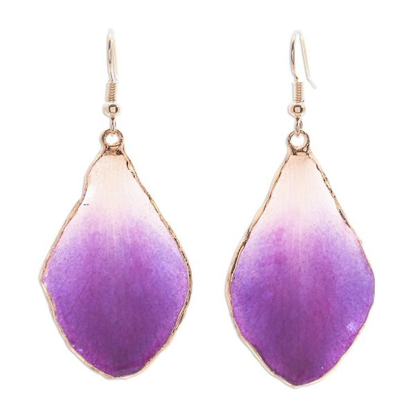 Alternate image for White and Purple Orchid 22k Gold-Accented Dangle Earrings Magical Petal
