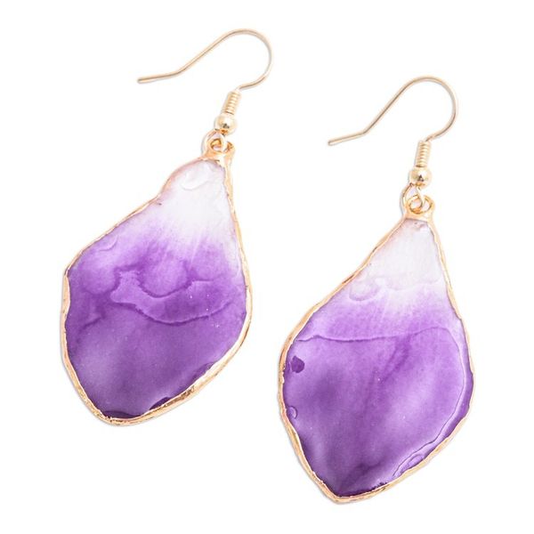 Alternate image for White and Purple Orchid 22k Gold-Accented Dangle Earrings Magical Petal