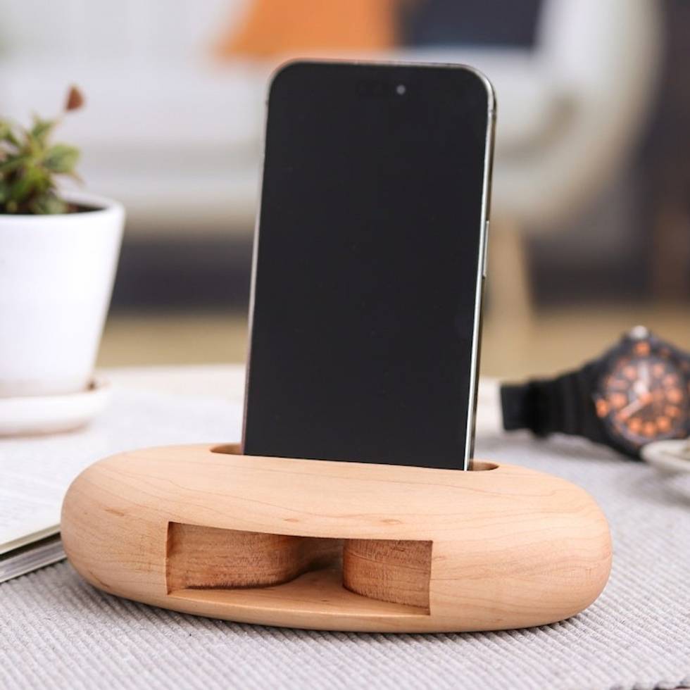 Hand-Carved Minimalist Oval Maple Wood Phone Speaker 'Tender Sounds'