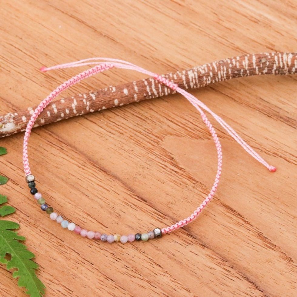 Adjustable Tourmaline Beaded Macrame Pendant Bracelet 'Colorful Delicacy'
