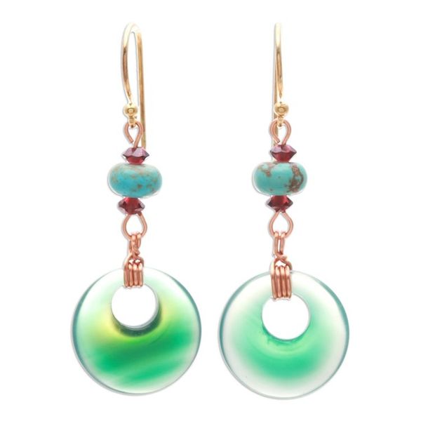 Alternate image for Tropical Glam-Themed Green Onyx and Garnet Dangle Earrings Island Loops