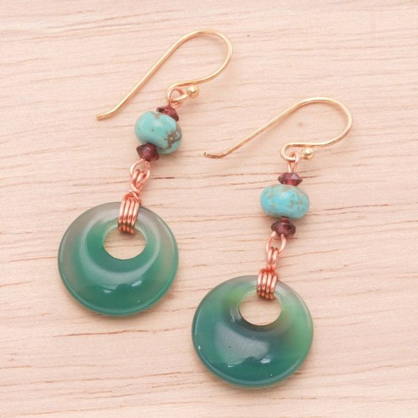 Alternate image for Tropical Glam-Themed Green Onyx and Garnet Dangle Earrings Island Loops