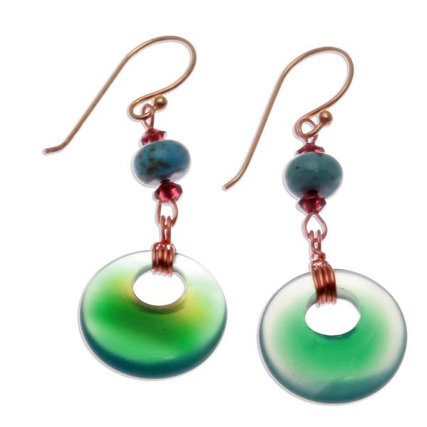 Alternate image for Tropical Glam-Themed Green Onyx and Garnet Dangle Earrings Island Loops