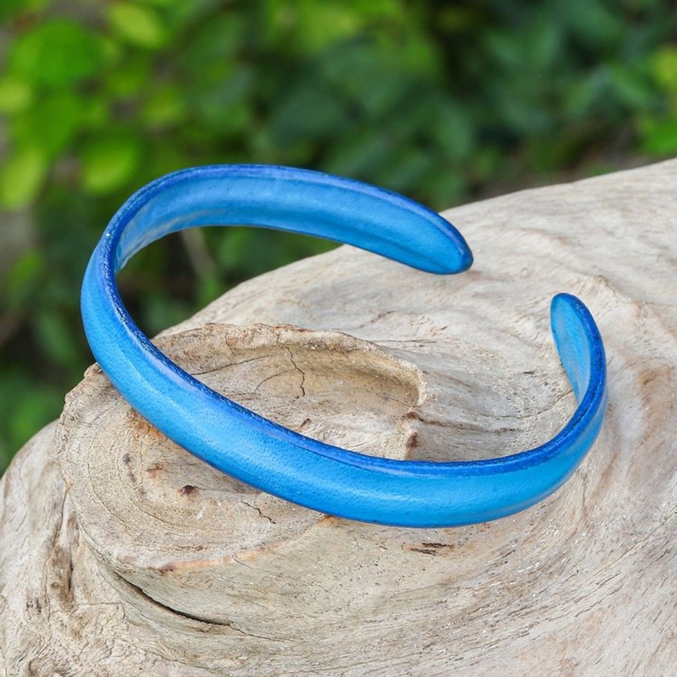 Handcrafted Modern Leather Cuff Bracelet in Blue 'Simply Loyal'