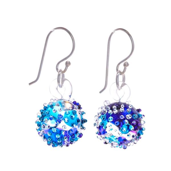 Alternate image for Handblown Glass Spike Ball Dangle Earrings in Purple Blue Purple Blue Berries