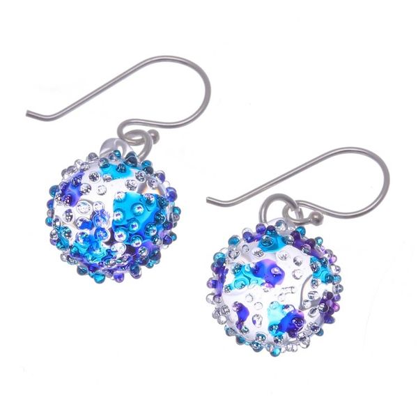 Alternate image for Handblown Glass Spike Ball Dangle Earrings in Purple Blue Purple Blue Berries
