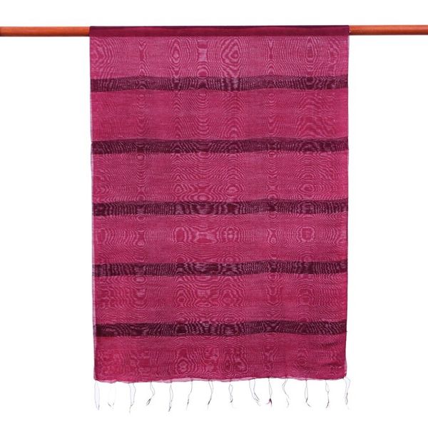 Alternate image for Striped Bordeaux Cotton and Silk Blend Scarf with Fringes Bordeaux Touch