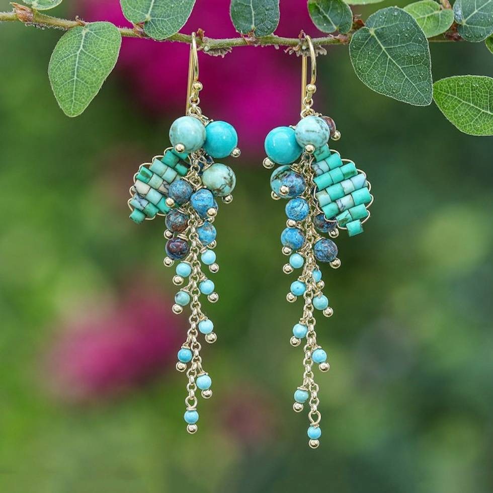 18k Gold-Plated Reconstituted Turquoise and Howlite Earrings 'Dreaming'