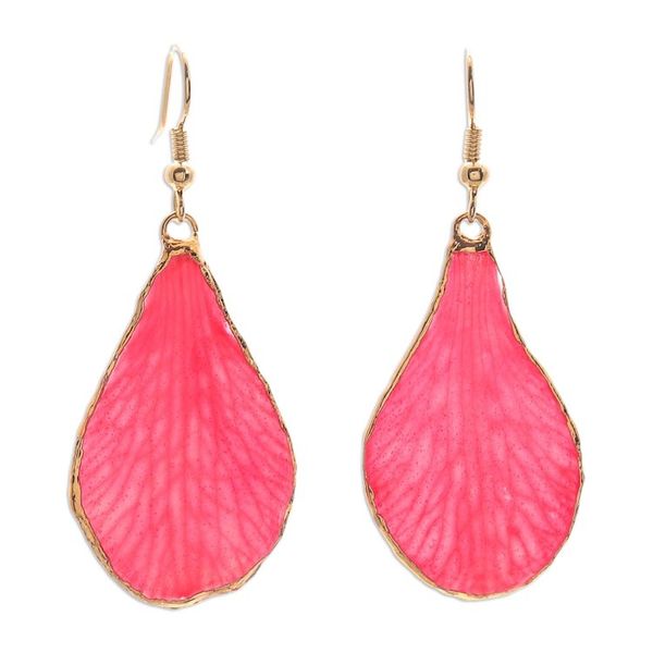 Alternate image for Fuchsia Spring-Themed Gold-Accented Petal Dangle Earrings Flawless Petal