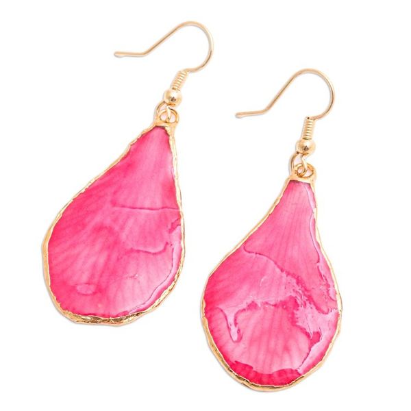 Alternate image for Fuchsia Spring-Themed Gold-Accented Petal Dangle Earrings Flawless Petal