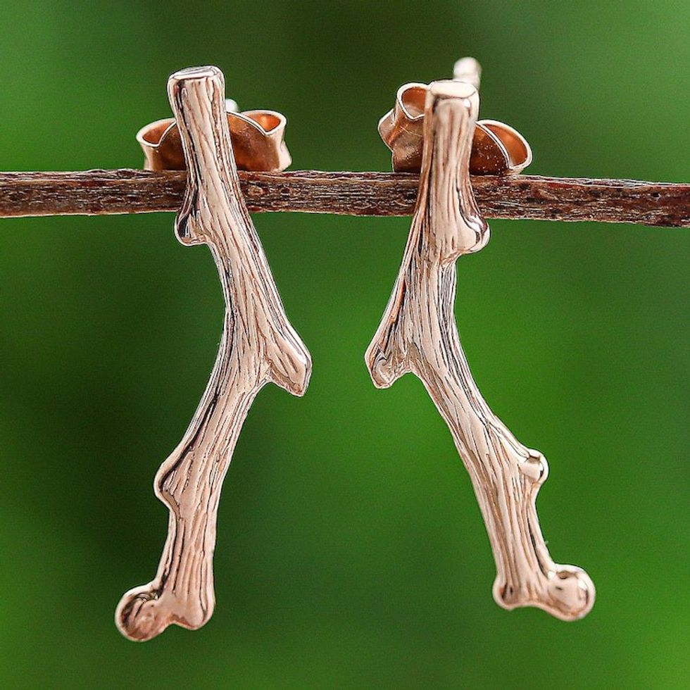 18k Rose Gold-Plated Timber Drop Earrings Made in Thailand 'The Rose Timber'