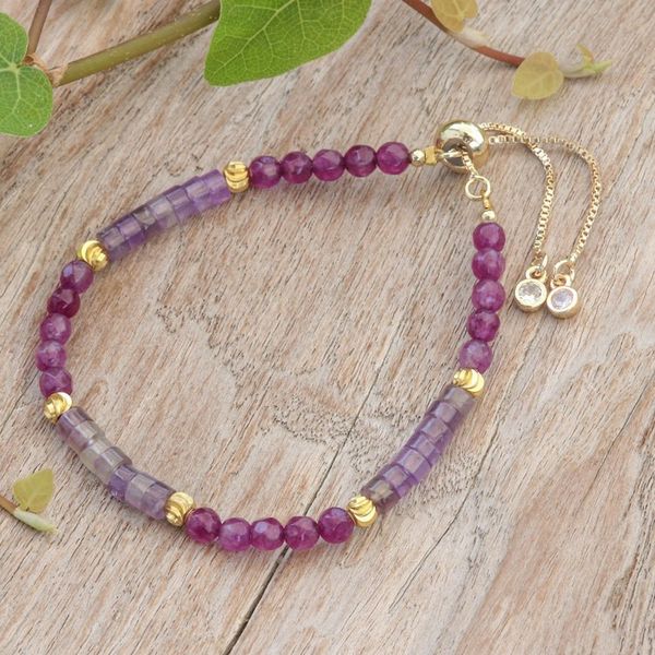 Alternate image for Amethyst and Quartz Beaded Adjustable Wristband Bracelet Precious Flair