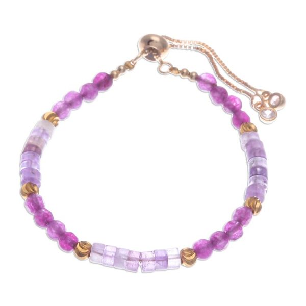 Alternate image for Amethyst and Quartz Beaded Adjustable Wristband Bracelet Precious Flair