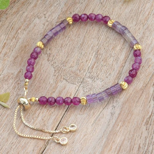 Alternate image for Amethyst and Quartz Beaded Adjustable Wristband Bracelet Precious Flair