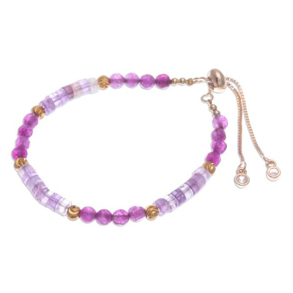 Alternate image for Amethyst and Quartz Beaded Adjustable Wristband Bracelet Precious Flair