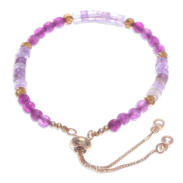 Alternate image for Amethyst and Quartz Beaded Adjustable Wristband Bracelet Precious Flair
