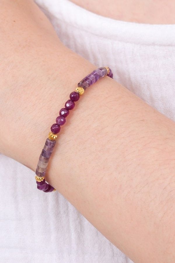 Alternate image for Amethyst and Quartz Beaded Adjustable Wristband Bracelet Precious Flair
