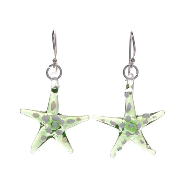 Alternate image for Green White Handblown Glass Starfish Dangle Earrings Green Starfish