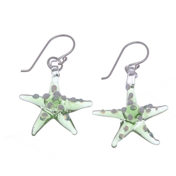 Alternate image for Green White Handblown Glass Starfish Dangle Earrings Green Starfish