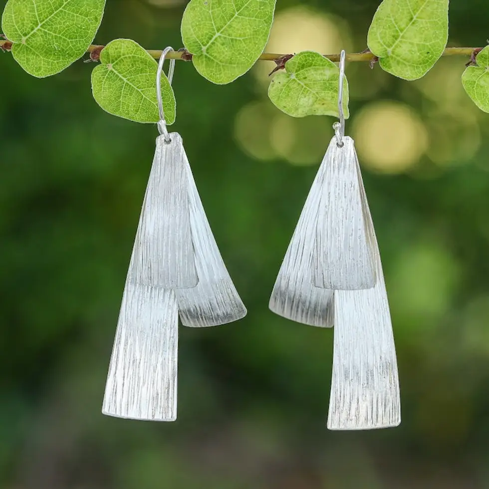 Abstract-Themed Polished Sterling Silver Dangle Earrings 'Immortal Motion'