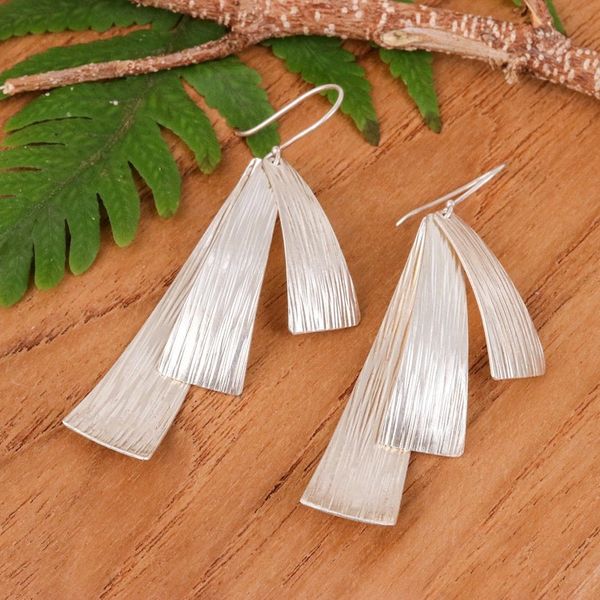 Alternate image for Abstract-Themed Polished Sterling Silver Dangle Earrings Immortal Motion