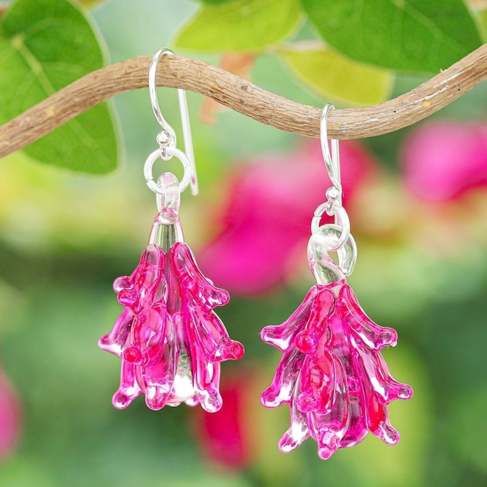 Tree-Inspired Handblown Glass Dangle Earrings in Fuchsia 'Fuchsia Tree'