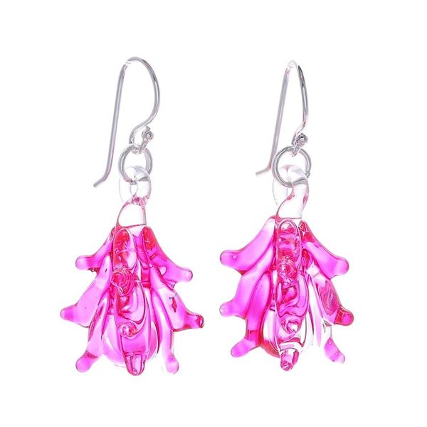 Alternate image for Tree-Inspired Handblown Glass Dangle Earrings in Fuchsia Fuchsia Tree