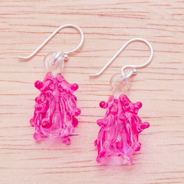 Alternate image for Tree-Inspired Handblown Glass Dangle Earrings in Fuchsia Fuchsia Tree