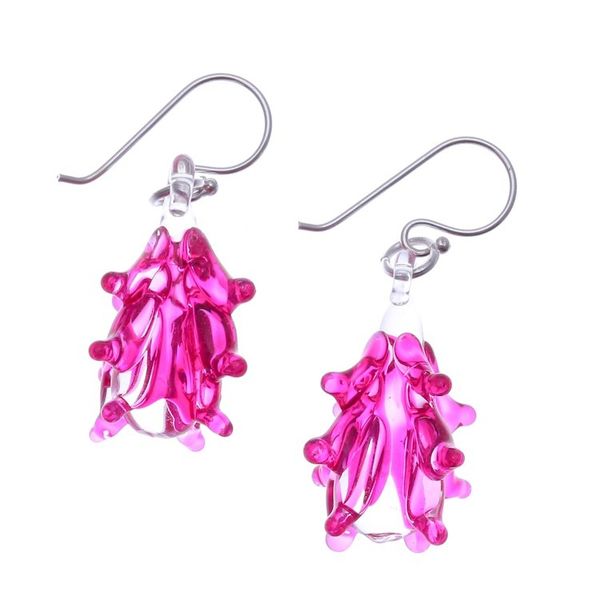 Alternate image for Tree-Inspired Handblown Glass Dangle Earrings in Fuchsia Fuchsia Tree