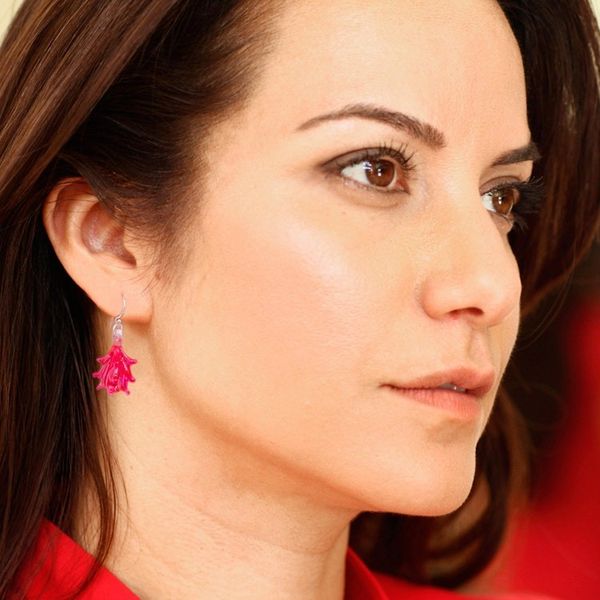 Alternate image for Tree-Inspired Handblown Glass Dangle Earrings in Fuchsia Fuchsia Tree