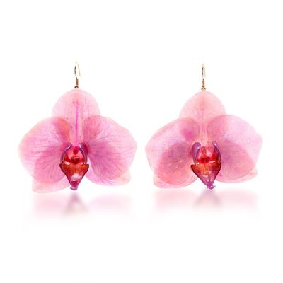 Alternate image for Thai-Made Spring-Themed Pink Orchid Resin Dangle Earrings Primaveral Fantasy