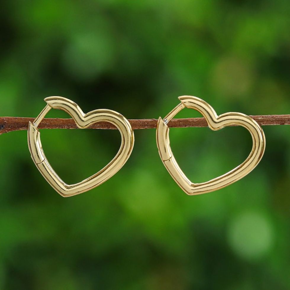 Heart-Shaped 18k Gold-Plated Hoop Earrings Made in Thailand 'Victorious Beats'