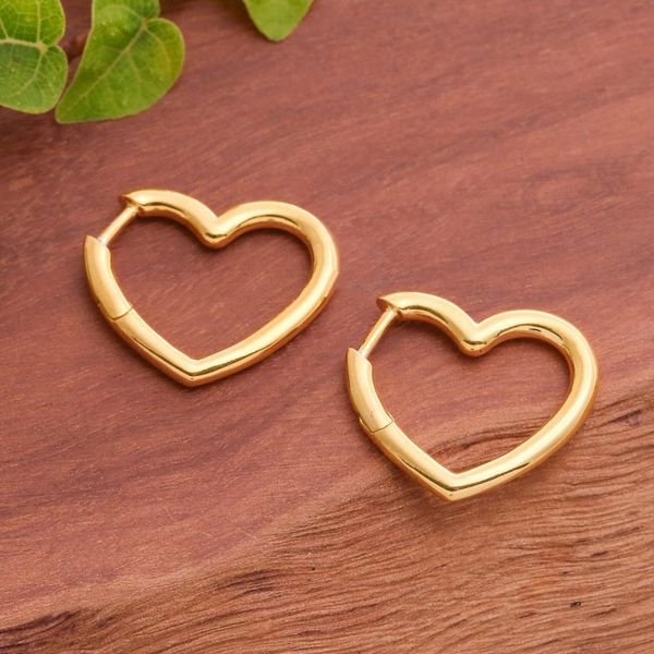 Alternate image for Heart-Shaped 18k Gold-Plated Hoop Earrings Made in Thailand Victorious Beats