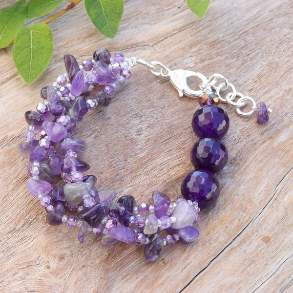 Alternate image for Purple-Toned Amethyst and Chalcedony Beaded Strand Bracelet Wise Jewels