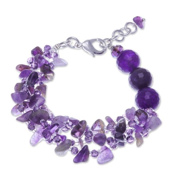 Alternate image for Purple-Toned Amethyst and Chalcedony Beaded Strand Bracelet Wise Jewels