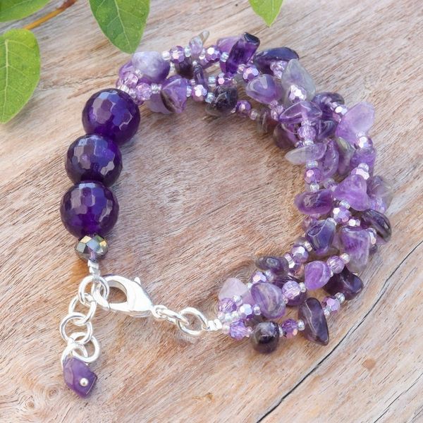 Alternate image for Purple-Toned Amethyst and Chalcedony Beaded Strand Bracelet Wise Jewels