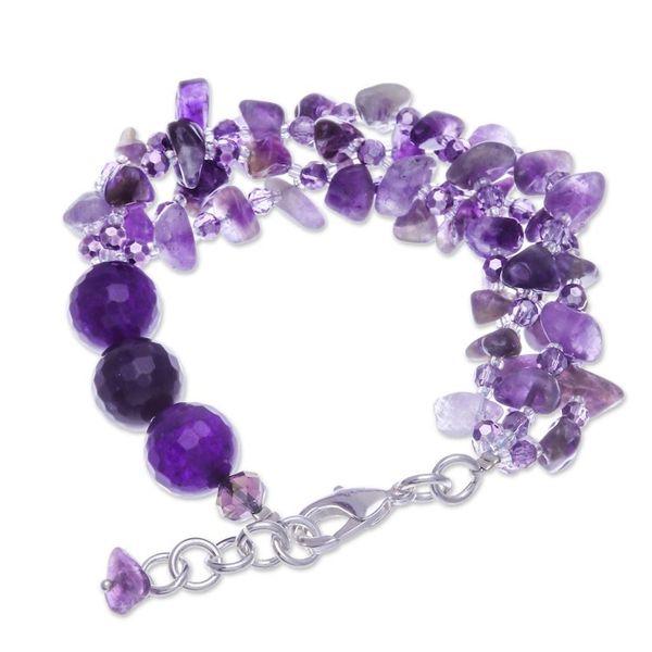 Alternate image for Purple-Toned Amethyst and Chalcedony Beaded Strand Bracelet Wise Jewels