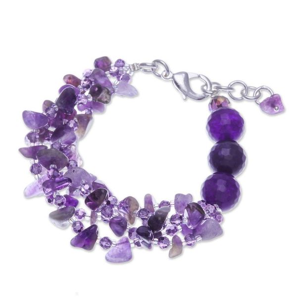 Alternate image for Purple-Toned Amethyst and Chalcedony Beaded Strand Bracelet Wise Jewels