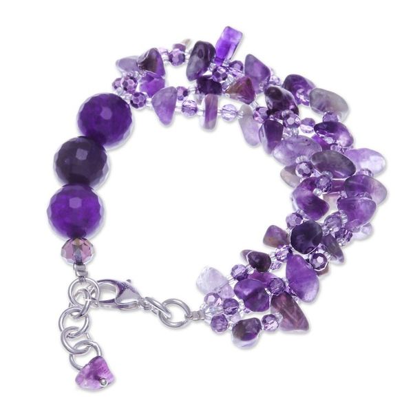 Alternate image for Purple-Toned Amethyst and Chalcedony Beaded Strand Bracelet Wise Jewels