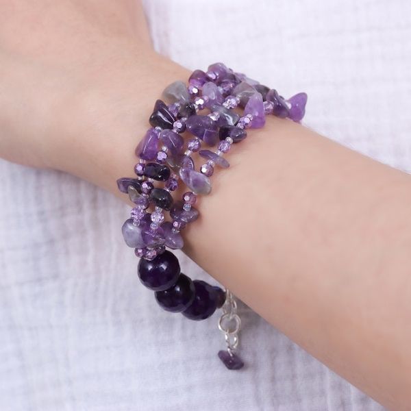 Alternate image for Purple-Toned Amethyst and Chalcedony Beaded Strand Bracelet Wise Jewels