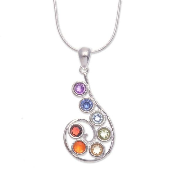 Alternate image for Chakra-Themed Spiral Multi-Gemstone Pendant Necklace Seven Centers