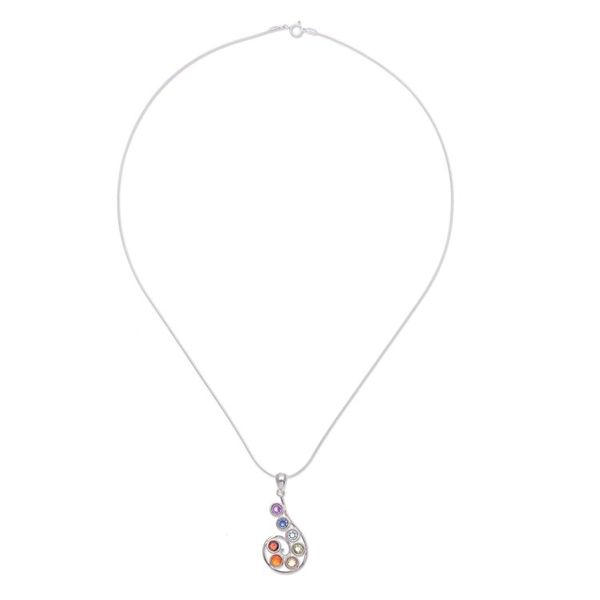Alternate image for Chakra-Themed Spiral Multi-Gemstone Pendant Necklace Seven Centers