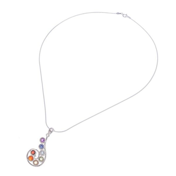Alternate image for Chakra-Themed Spiral Multi-Gemstone Pendant Necklace Seven Centers