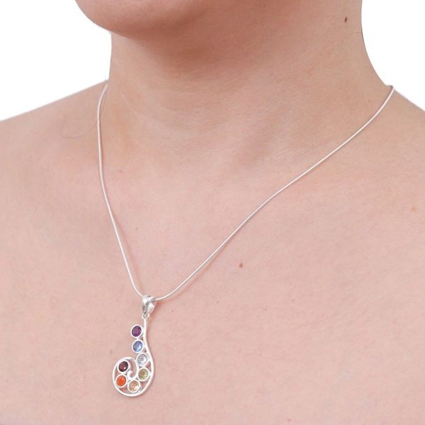 Alternate image for Chakra-Themed Spiral Multi-Gemstone Pendant Necklace Seven Centers