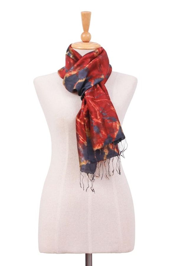 Alternate image for Handcrafted Tie-Dyed Patterned 100 Silk Scarf Small Lava Sea