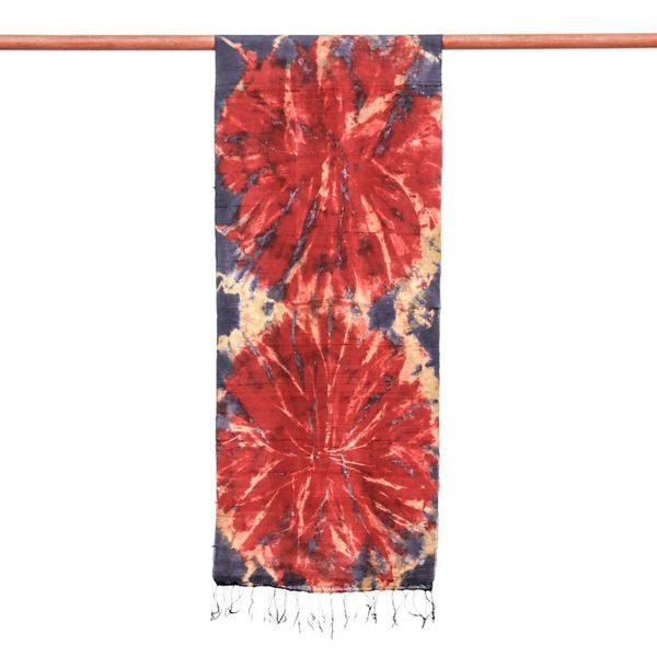 Alternate image for Handcrafted Tie-Dyed Patterned 100 Silk Scarf Small Lava Sea