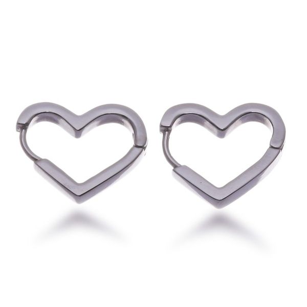 Alternate image for Heart-Themed Polished Rhodium-Plated Silver Hoop Earrings Everlasting Love