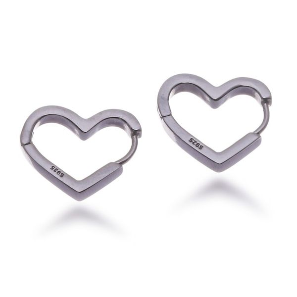 Alternate image for Heart-Themed Polished Rhodium-Plated Silver Hoop Earrings Everlasting Love