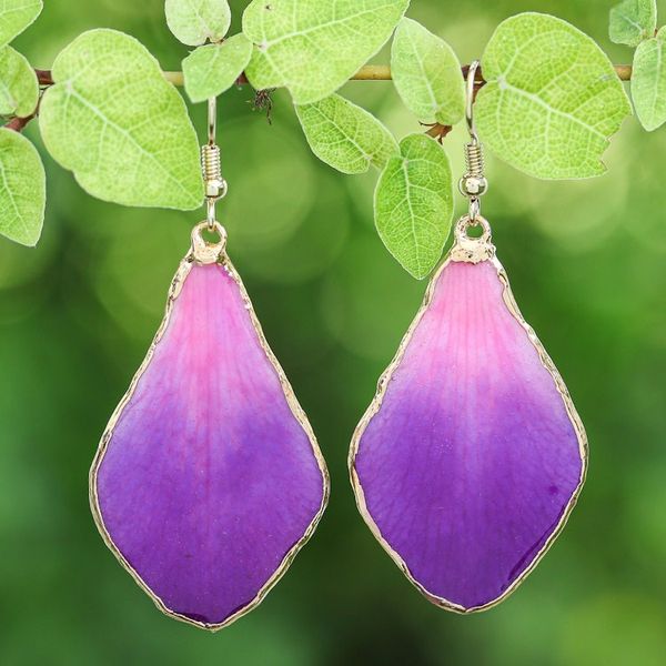 Alternate image for Fuchsia and Purple Petal 22k Gold-Accented Dangle Earrings Capricious Petal